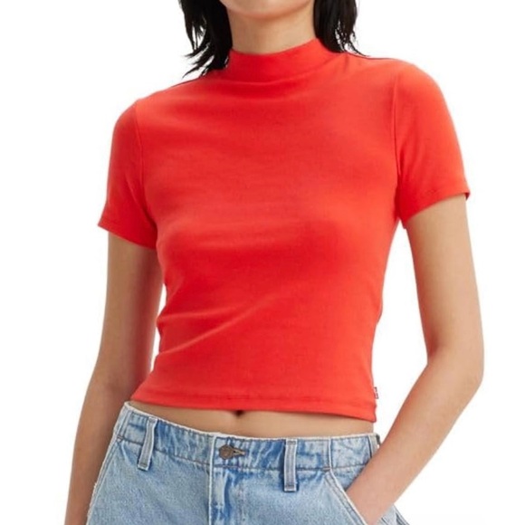LEVI’S Set of 2 Effortless Mockneck Short Sleeve Tees NWT Fit like XXS PoppyGrey - Picture 1 of 2